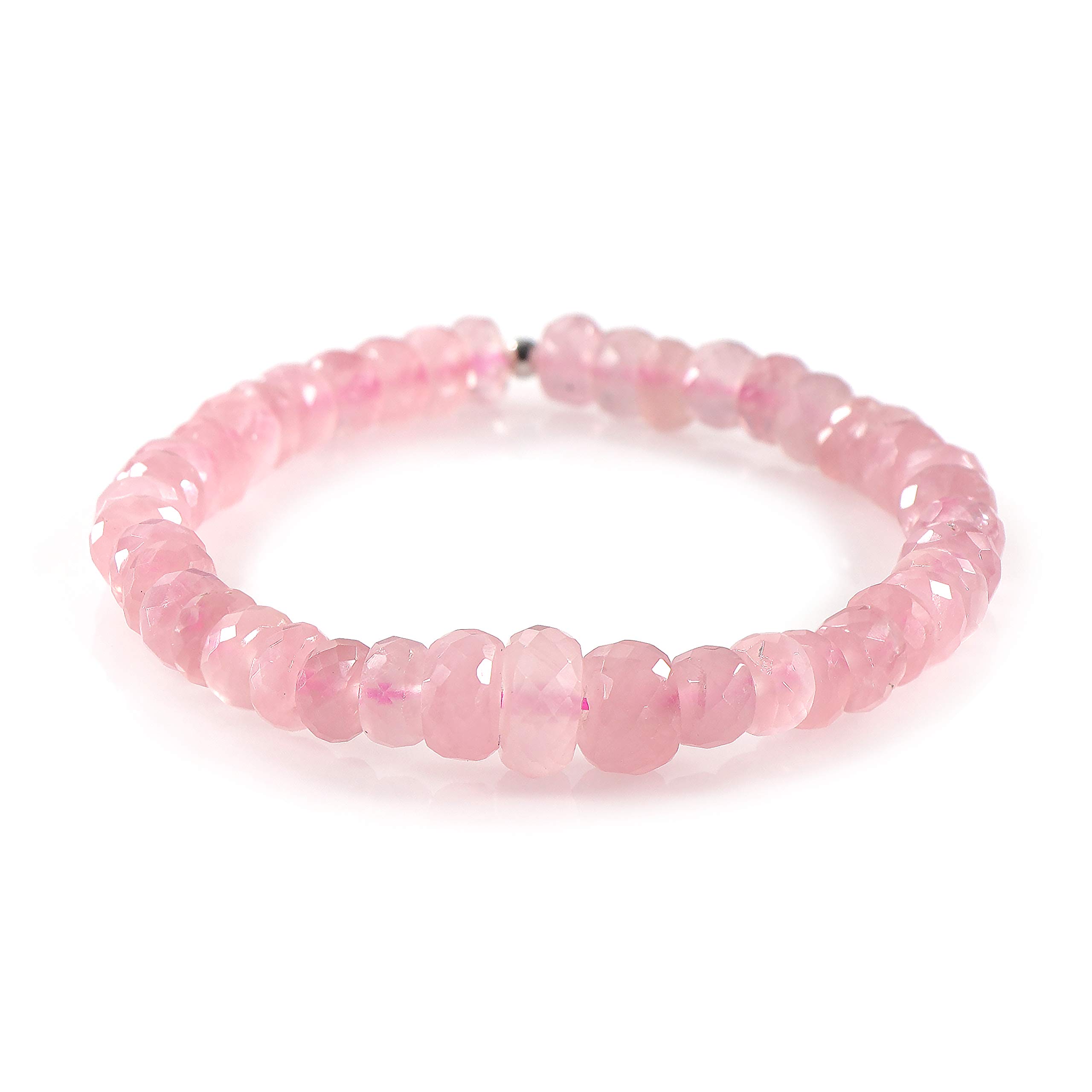 NirvanaIN Rose Quartz Stretch Bracelet - Handmade Healing Crystal Jewelry with Silver Accents, Pink Gemstone Stretchable Bracelet for Women, Perfect Gift for Her - Ideal for Meditation, Yoga & Positive Energy