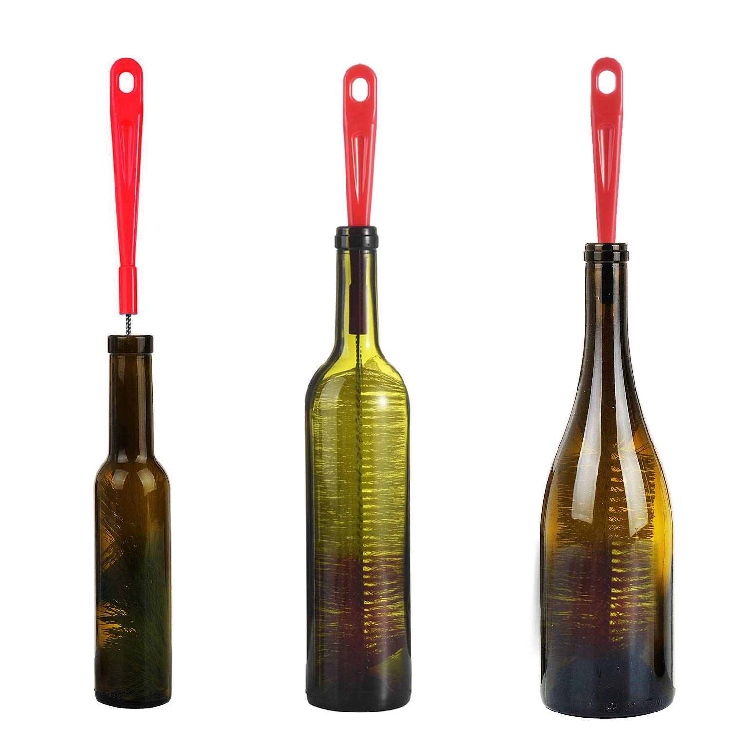ALINK 3-Pack Long Red Bottle Brush for Beer, Wine, Hydroflask - 16/17 Inches - Perfect for Narrow Neck Cleaning