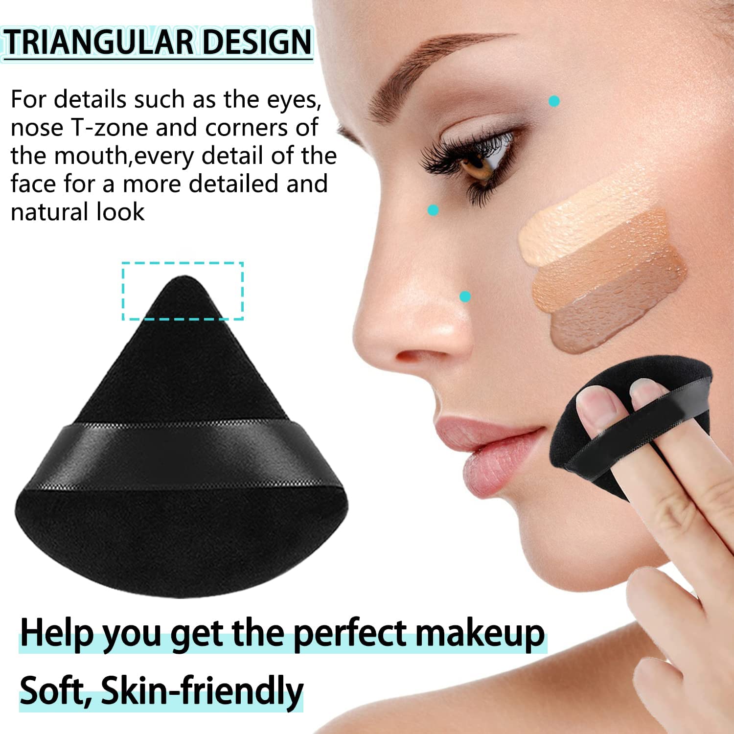 4+1 Pcs Velour Triangle Powder Puff & Kabuki Brush Set for Flawless Liquid, Cream & Loose Powder Makeup - Face Contouring, Foundation & Eyeshadow Application - Perfect for Daily Makeup & Professional Use (Color May Vary)