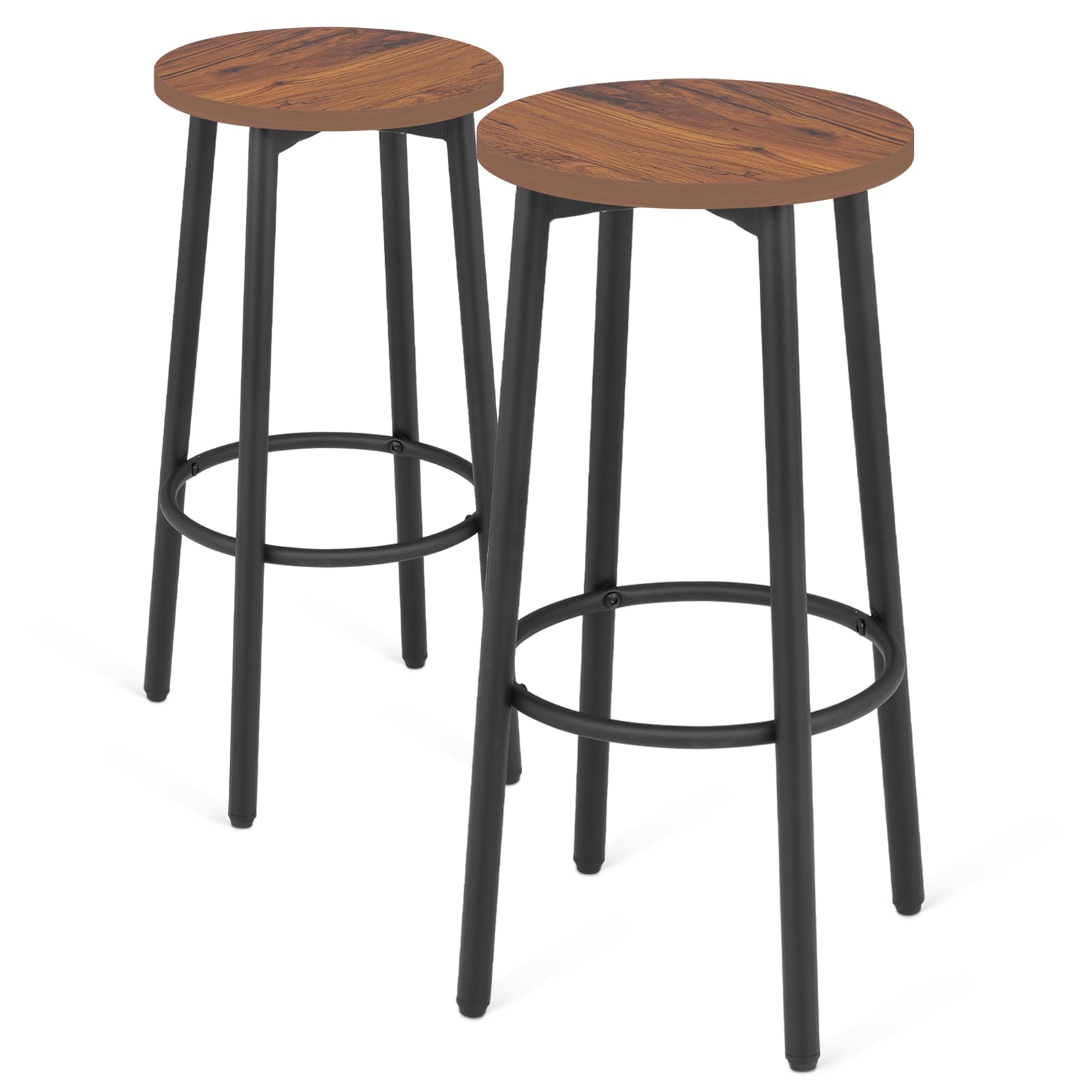 2-Pack Round Counter Height Bar Stools with Footrest - Adjustable Kitchen Island Stools for Dining Room, Home Bar & Breakfast Nook | Modern Barstool Chairs for Kitchen Counter, Pub & Restaurant Style Decor