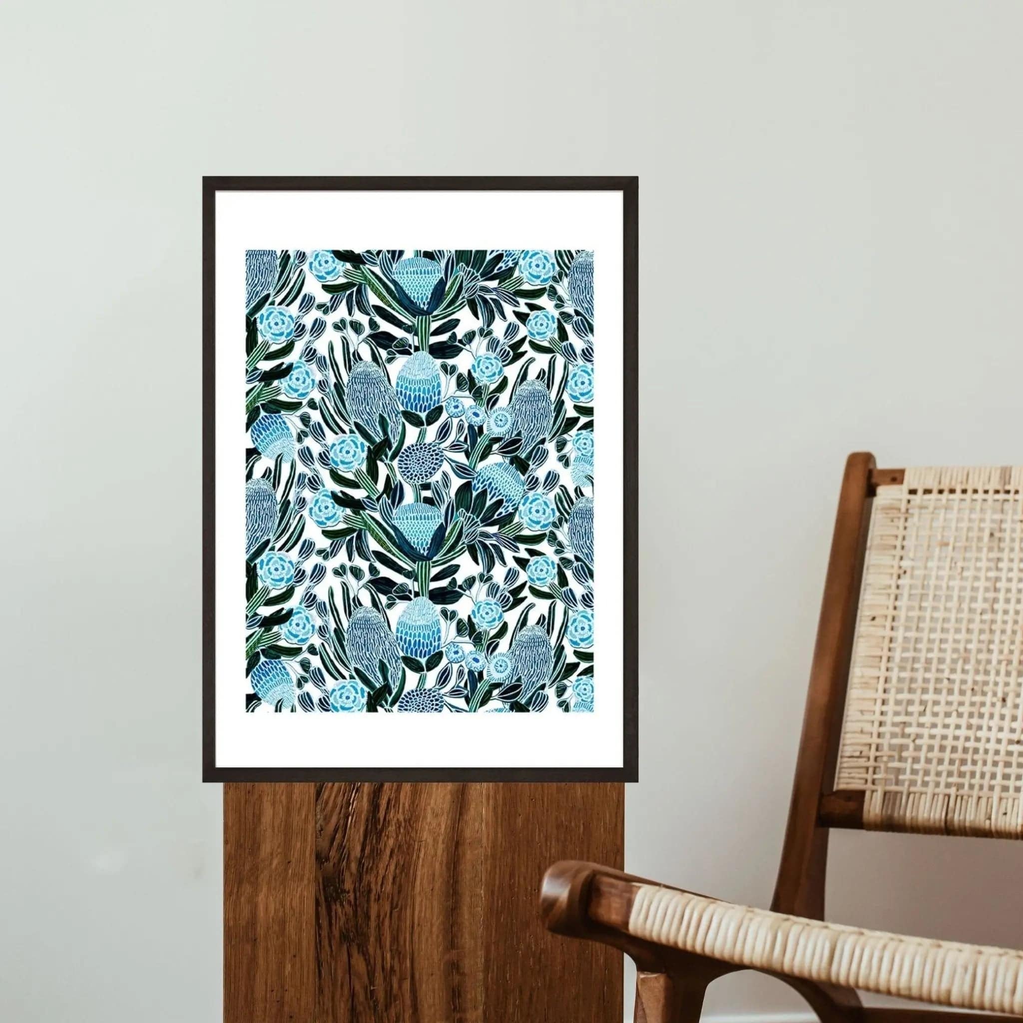 Blue Banksia Botanical Wall Art Print - Australian Floral Decor for Living Room, Bedroom & Office - Perfect for Home & Office Decor