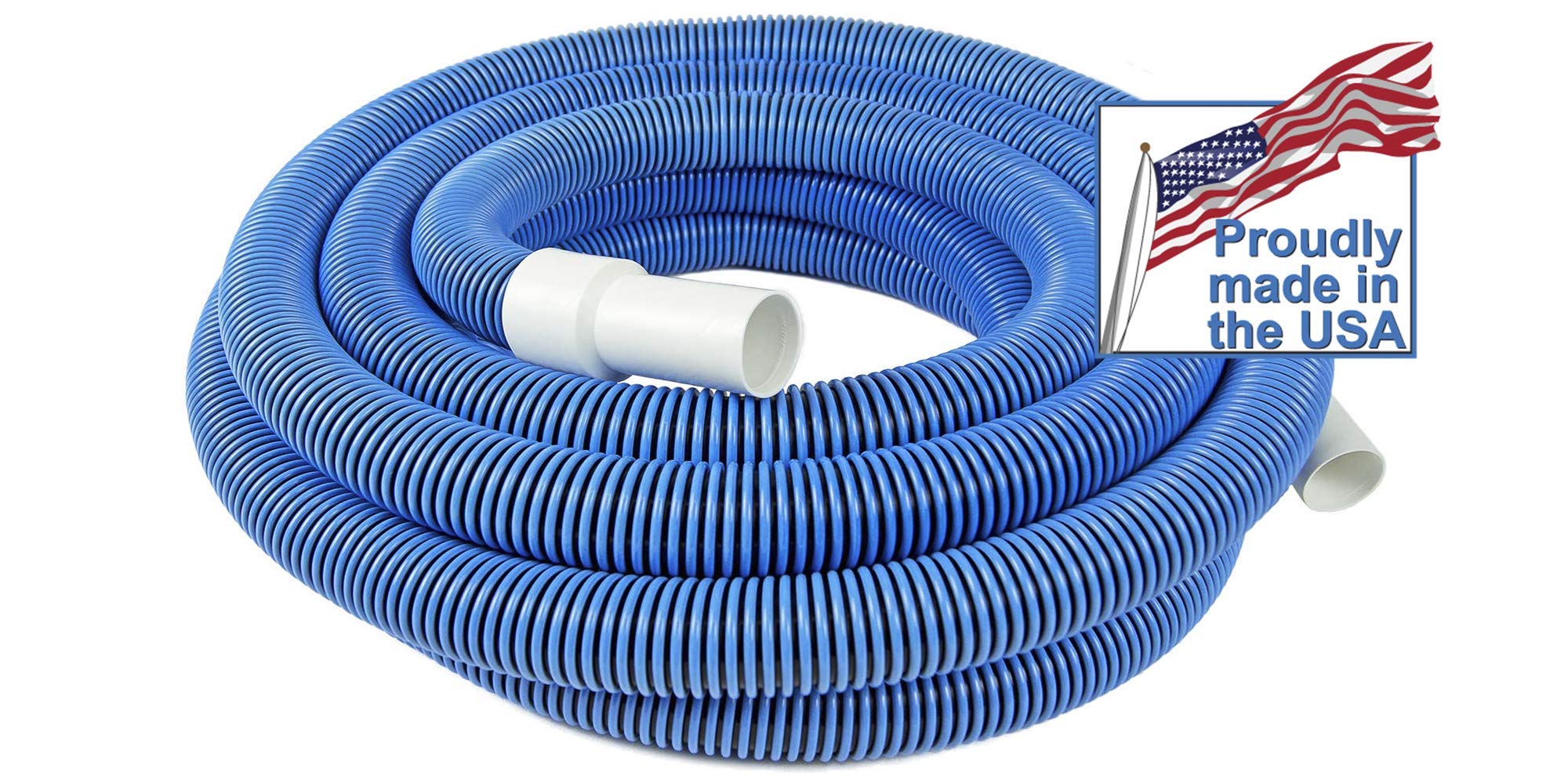 Destroyer Plastics 1.5-Inch Manual Swimming Pool Vacuum Hose with Swivel Cuff - 50ft Above/In-Ground Pool Cleaner with 1-Year Warranty (Residential Blue) - Perfect for Backyard Pool Maintenance & Cleaning