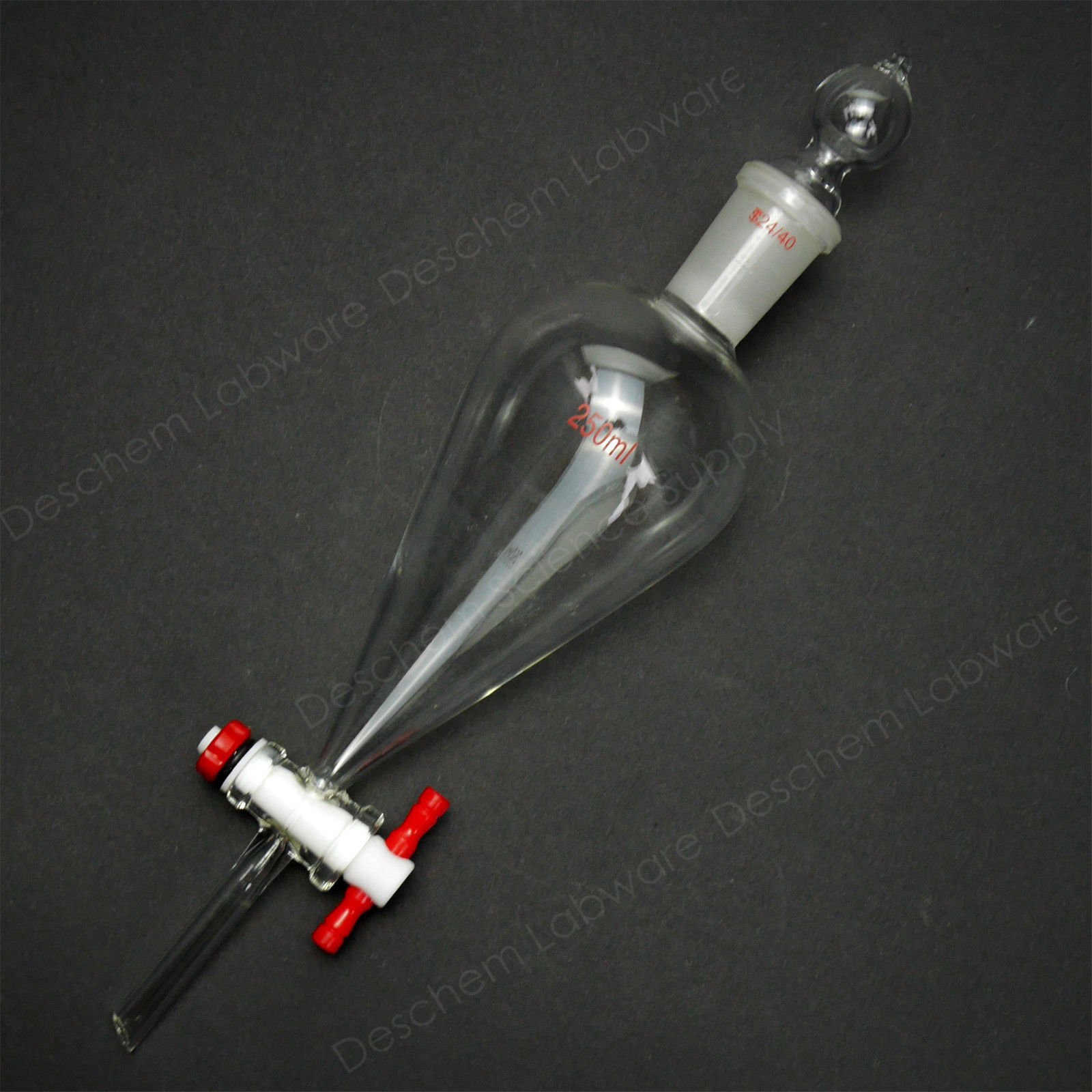250ml 24/40 Glass Pear-Shaped Separatory Funnel with PTFE Stopcock & Straight Drop Tube - Ideal for Chemical Extraction, Lab Distillation & Essential Oil Separation
