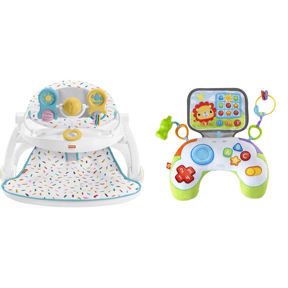 Fisher-Price Deluxe Sit-Me-Up Floor Seat for Babies - Portable Baby Chair with Removable Snack Tray & Toy Bar | Tummy Time Wedge & Sensory Toy for Newborns & Infants | Perfect for Playtime, Feeding & Developmental Activities at Home or Travel