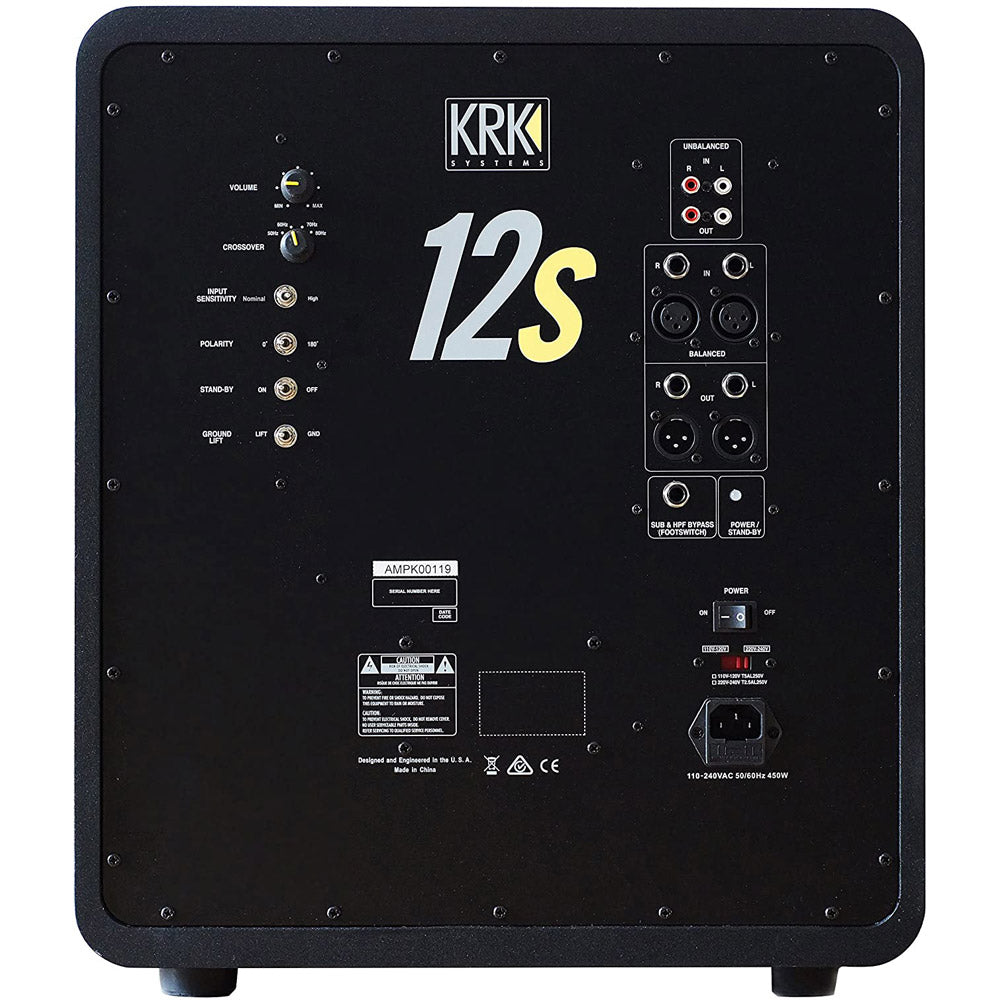 KRK 12S2 V2 12 Inch 220 Watt Powered Studio Subwoofer - Professional Bass Speaker for Home & Studio Recording, DJ Setup, Music Production - Perfect for Small to Medium Rooms