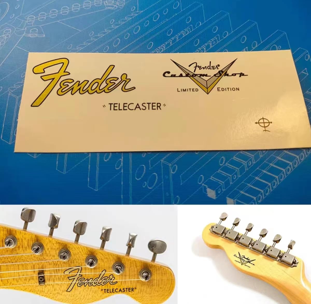 Fender Custom Shop Electric Guitar Head Logo Water Transfer Decal Sticker - POSTMODERN-TELE Design for Guitar Customization & Repair