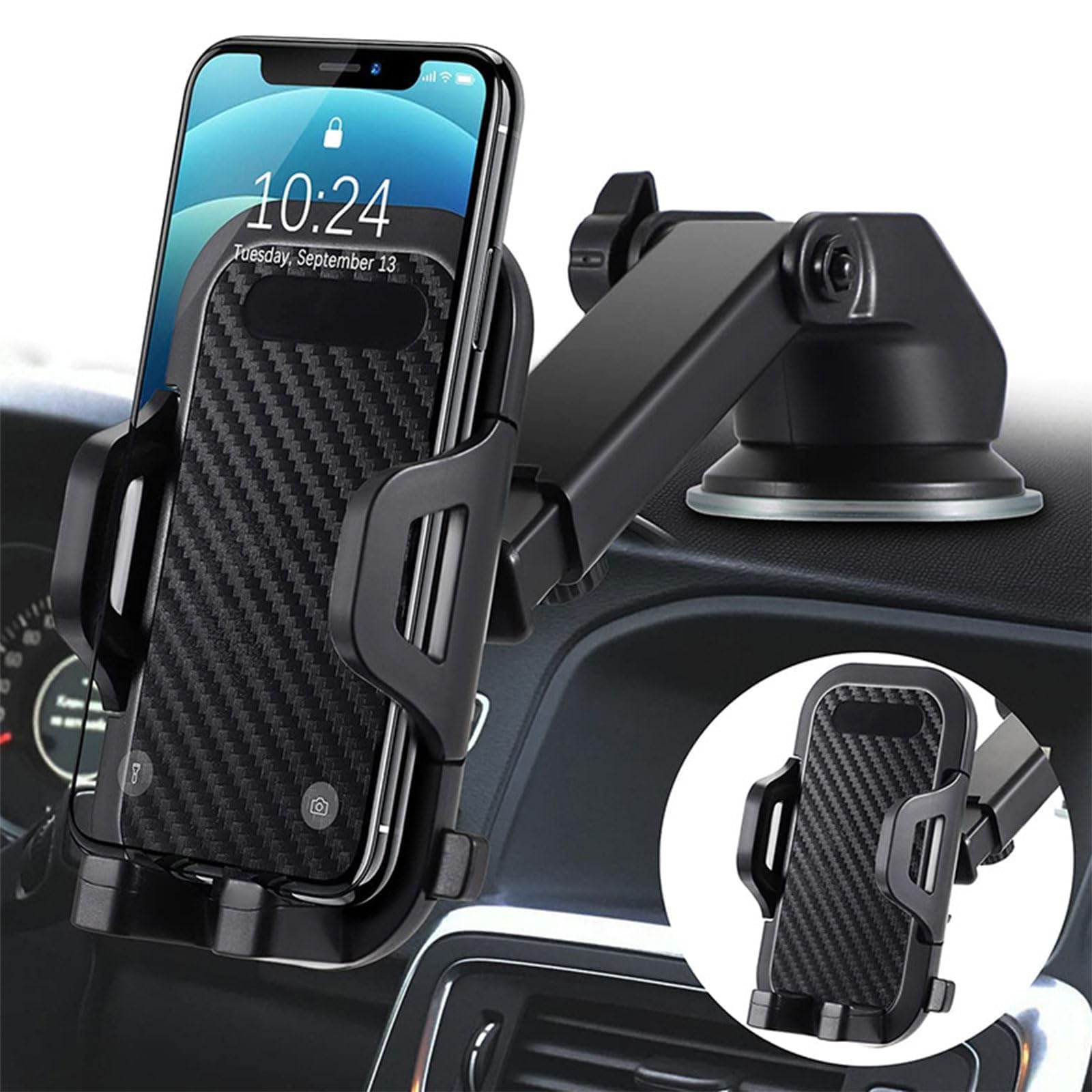 Universal Car Phone Mount Holder - Long Arm Adjustable Dashboard Windshield Air Vent Clip for iPhone Samsung & All Smartphones - Hands-Free Driving GPS Navigation Safe for Thick Cases & Large Phones - Perfect for Commuting Road Trips & Delivery Drivers