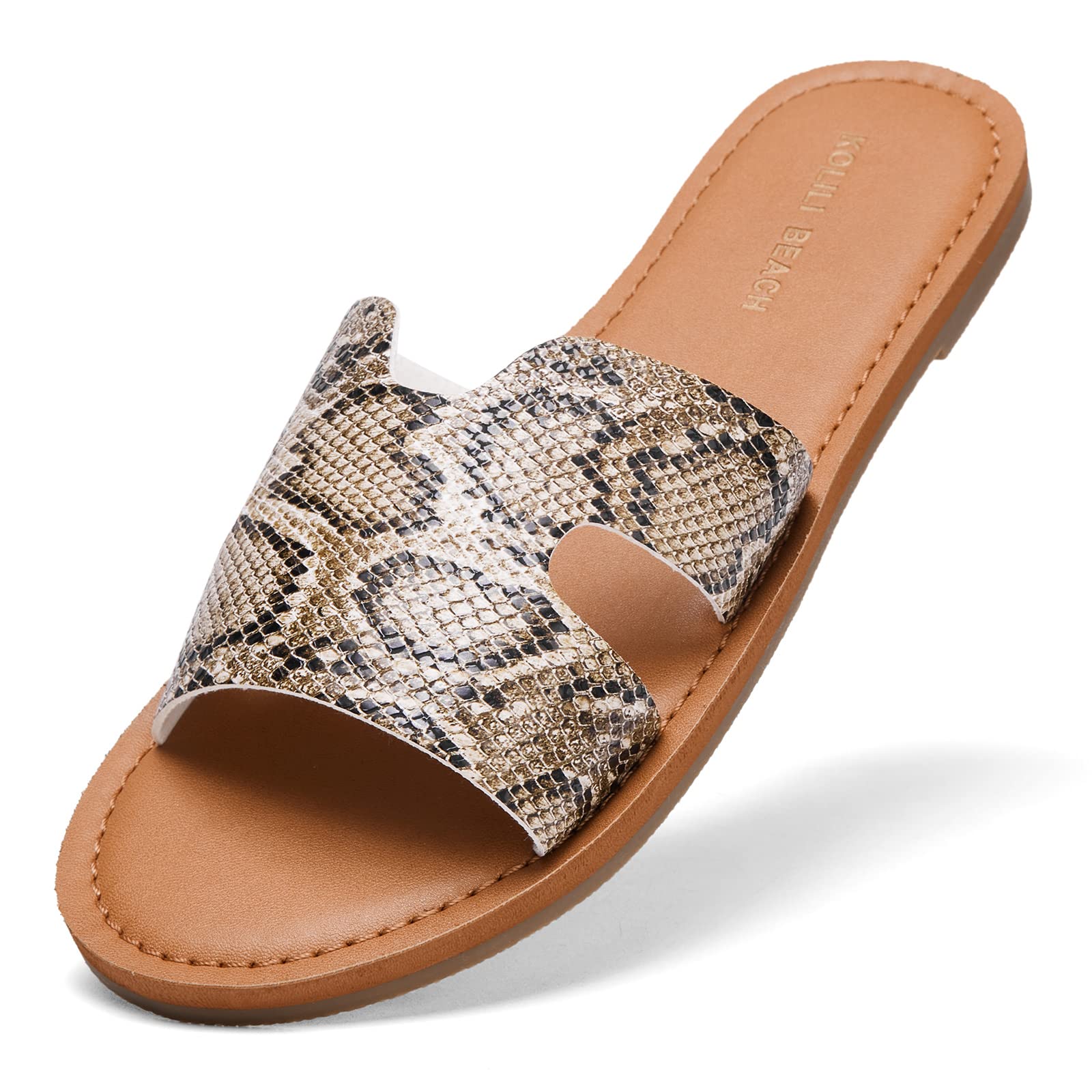 KOLILI Women's Flat Slide Sandals - Summer Fashion H Band Sandals for Casual & Dressy Occasions | Comfortable Beach, Pool, and Outdoor Wear