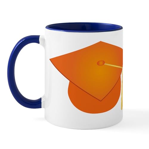 White/Navy Inside - Orange Graduation Cap Mug