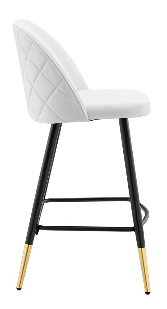 Modway Cordial Performance Velvet Dining Counter Stools Set of 2 - White Velvet Bar Stools for Kitchen Island, Breakfast Nook & Modern Home Decor