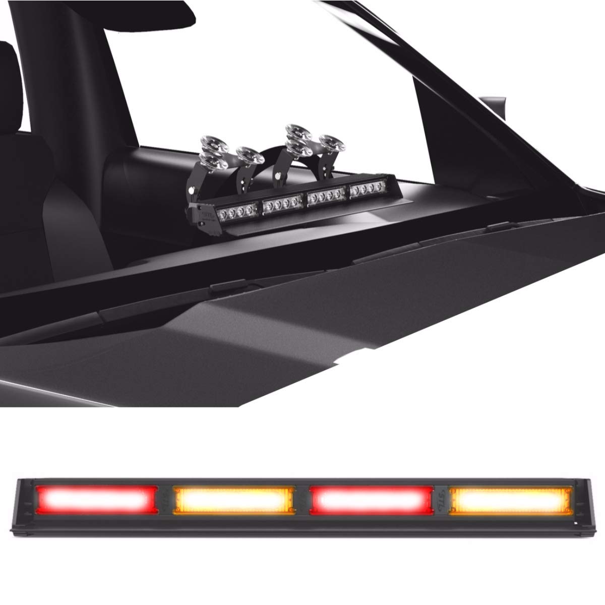 SpeedTech Lights Striker TIR 4-Head LED Strobe Light Bar - High Intensity Emergency Warning Lights for Vehicles | Red/Amber Alternating Flashing | Dash/Windshield Mount with Cigarette Lighter Plug | Ideal for Police Cars, Tow Trucks & Construction Vehicles