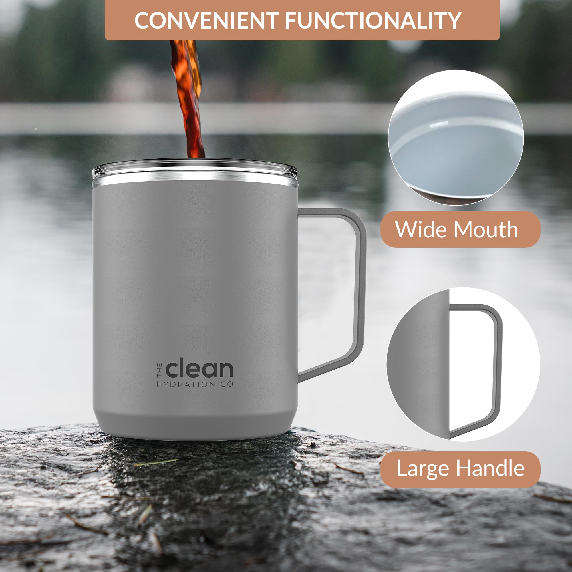 Premium Insulated Coffee Tumbler - 12oz Vacuum Sealed Travel Mug with Ceramic Lining & Leak-Proof Lid | Keeps Hot/Cold for Hours | Perfect for Commuting, Camping & Office Use (Gray)