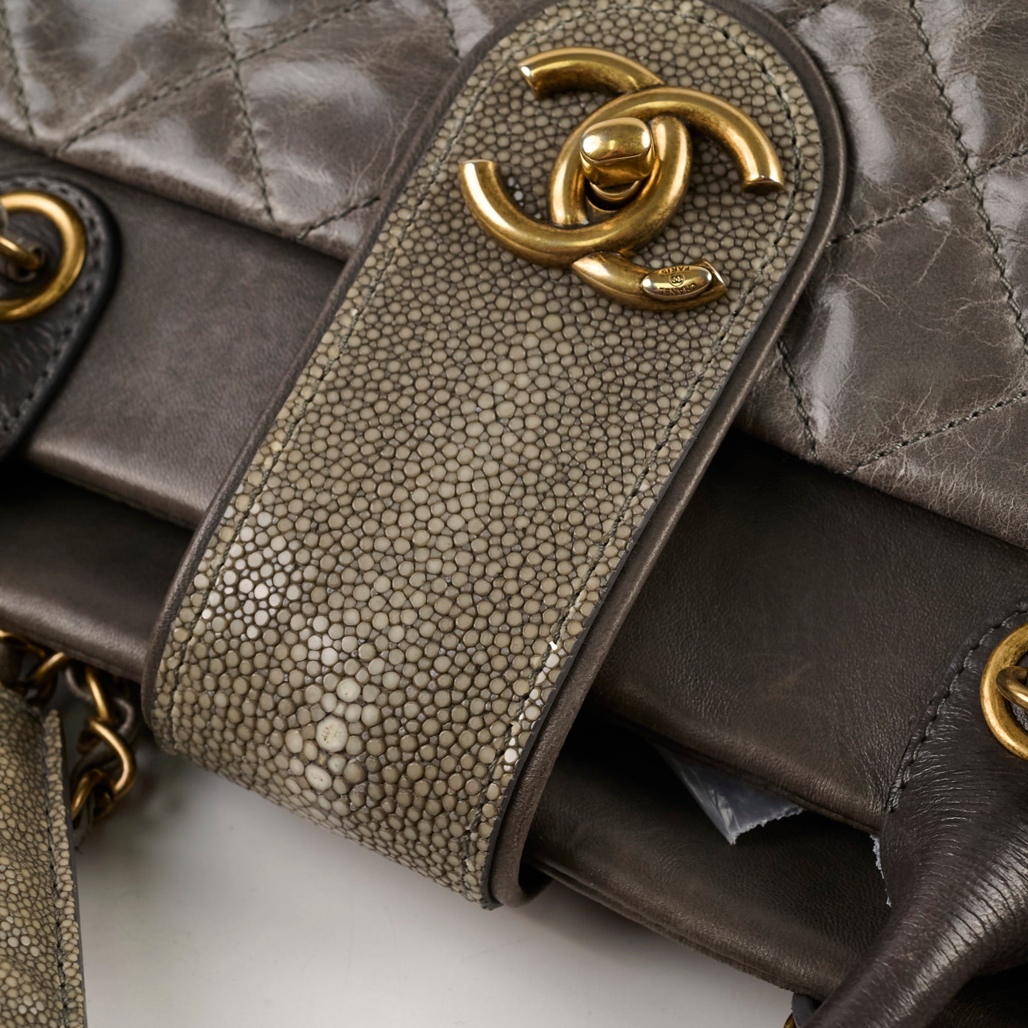 Chanel Quilted Leather & Stingray Handbag - Grey 16 Series Tote Bag for Women | Luxury Designer Shoulder Bag for Work, Travel & Everyday Use