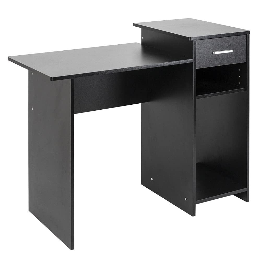 WYBFZTT-188 Black Melamine Computer Desk with Drawer - Sturdy Home Office Workstation, Study Table for Small Spaces, Gaming & Remote Work (Model 8526)