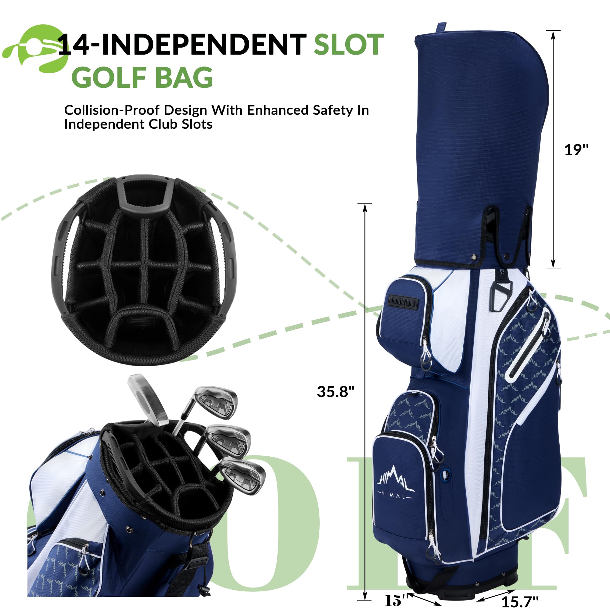 **14-Way Golf Cart Bag with Full-Length Divider Top, Multiple Pockets & Rain Cover – Durable Golf Bag for Men with Comfortable Handles – Perfect for Golf Courses, Driving Ranges & Tournaments**