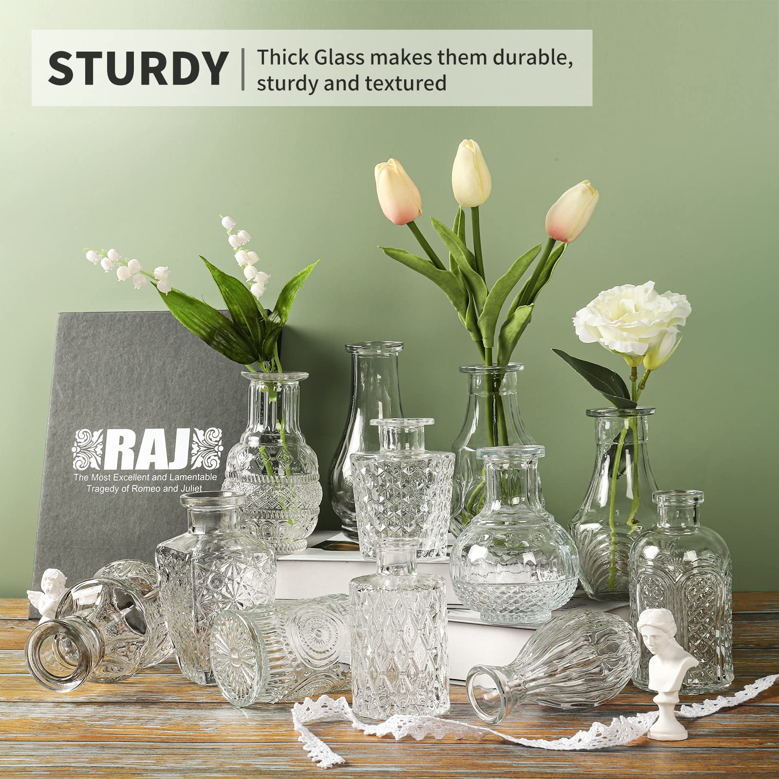 24-Piece Glass Bud Vase Set with 2 Brushes - Clear Mini Vases for Wedding Centerpieces, Rustic Decor & Home Table Flower Arrangements | Perfect for Wedding Decorations, Party Centerpieces and Home Floral Displays