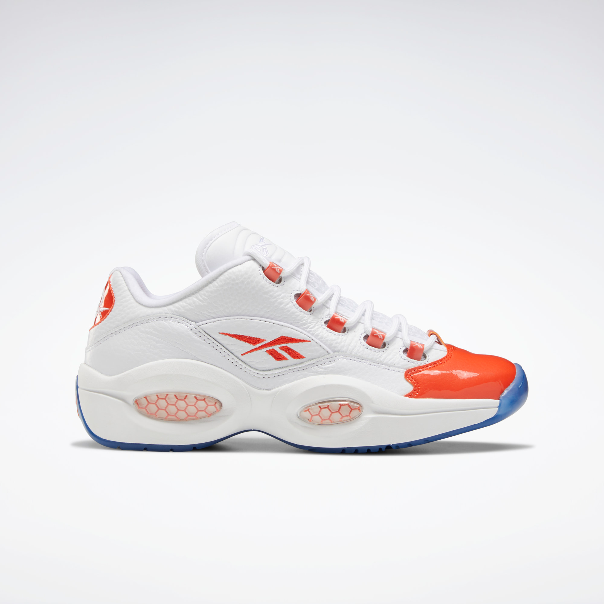 Reebok Men's Question Low Basketball Shoes - White/Vivid Orange/Reebok Ice A1 - Lightweight Performance Sneakers for Court Play & Casual Wear
