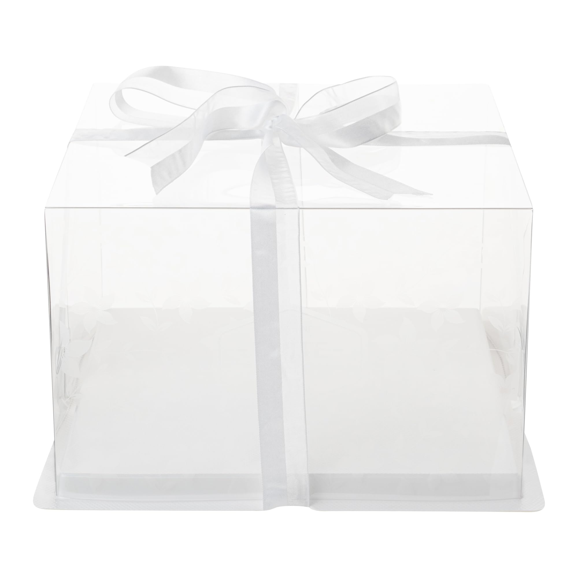 10 Inch x 6.75 Inch Clear Plastic Cake Boxes with Gray Ribbon - Grease-Free Base & Floral Design for Birthday Cakes, Wedding Desserts, Cupcakes & Party Treats | Perfect for Bakeries, Catering & Special Events