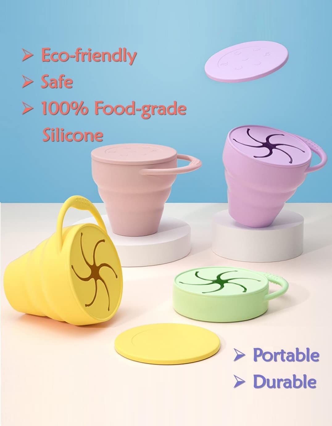 Collapsible Silicone Baby Snack Cup with Dustproof Lid - Portable Snack Container for Infants & Toddlers - Perfect for On-the-Go, Travel, Daycare and Mess-Free Snacking