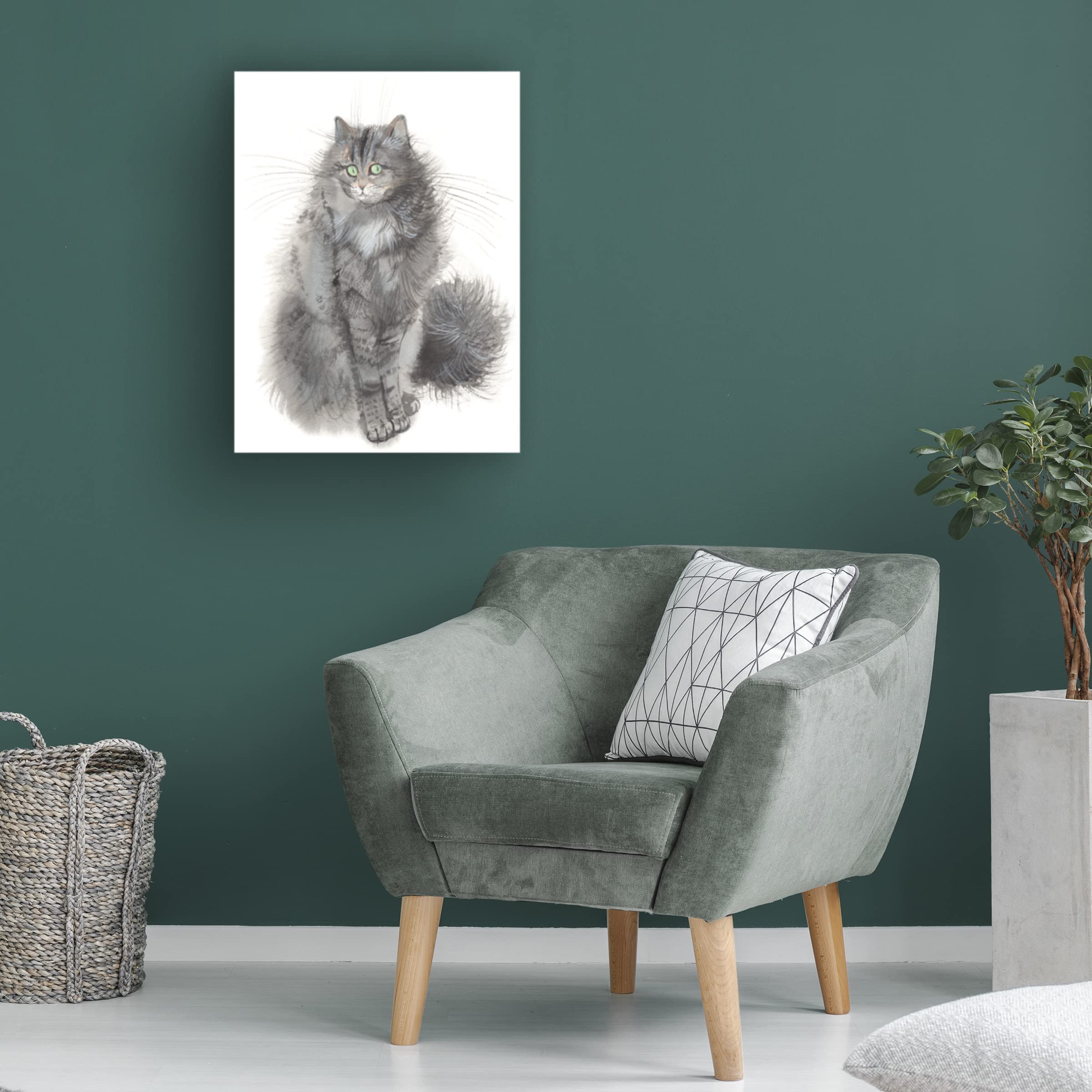 Trademark Fine Art 'Green-Eyed Cat' Canvas Wall Art by Elena Bolgova - Stunning Feline Painting for Living Room, Bedroom & Office Decor