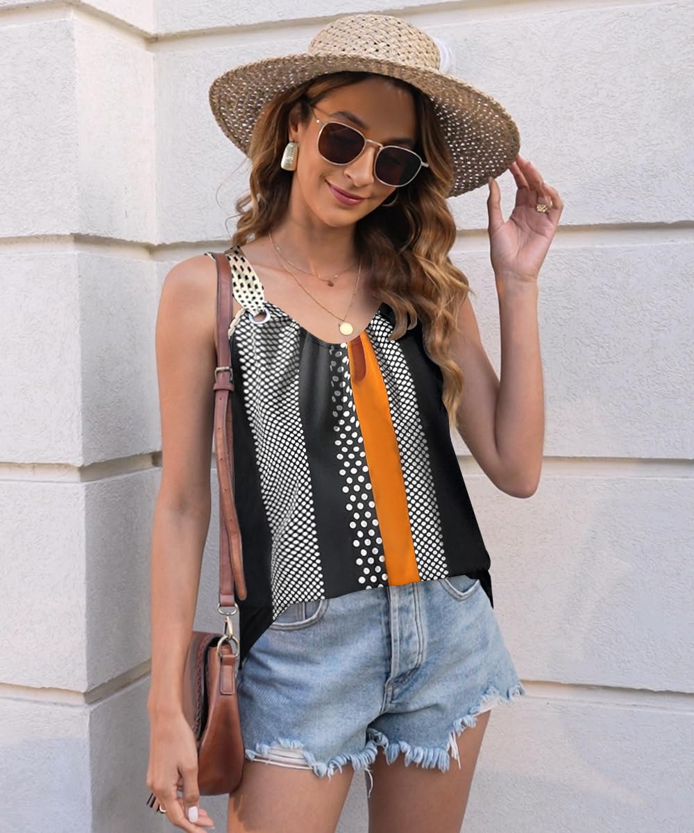 Disamer Women's Loose Fit Spaghetti Strap Tank Tops - Summer Casual Sleeveless T-Shirts with Lace Trim - Trendy Spring & Summer Outfits for Beach, Vacation and Daily Wear