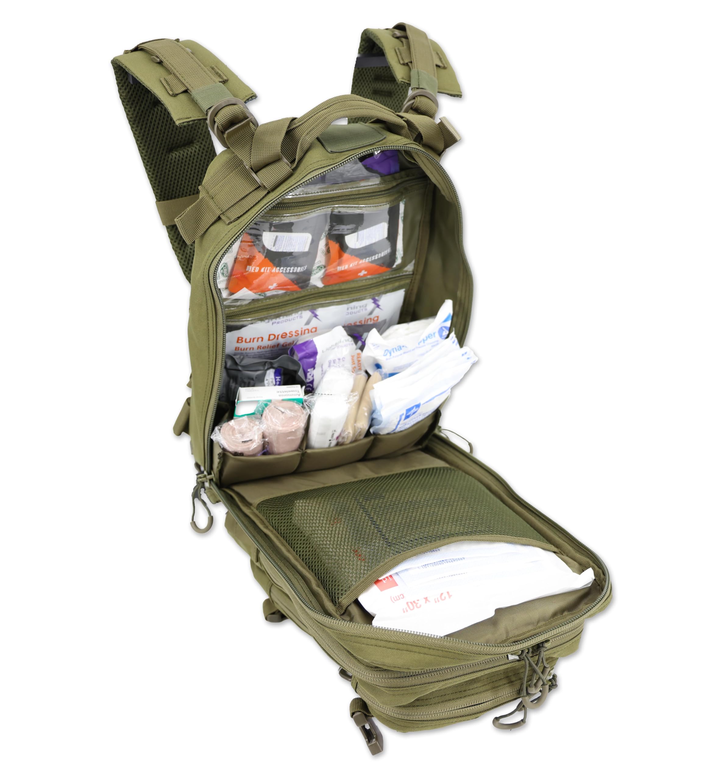 Lightning X Stocked EMS/EMT Trauma & Bleeding First Aid Responder Medical Backpack Kit - OD Green | Emergency Medical Supplies for First Responders, EMTs & Outdoor Adventures