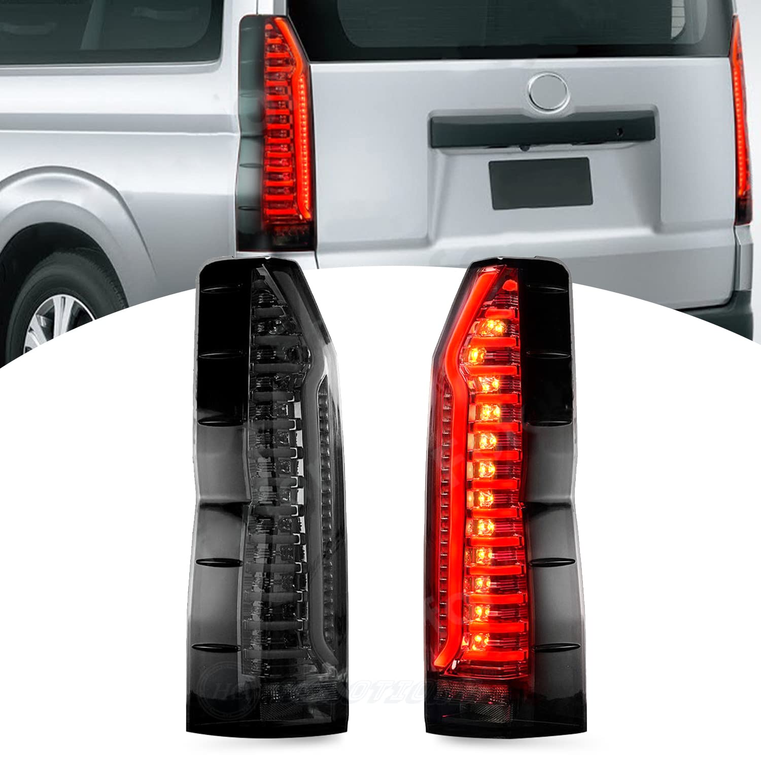 HCmotion LED Tail Lights for Toyota Hiace 6th Gen H300 2019-2023 - Smoked Rear Lamps with Dynamic DRL, Startup Animation & Sequential Turn Signals - Perfect for Night Driving and Enhanced Vehicle Style