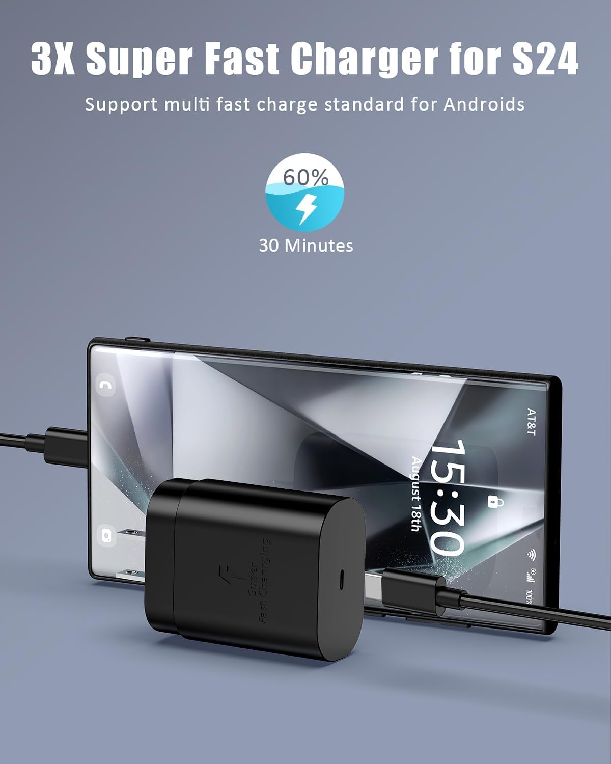 3-Pack USB C Wall Charger with 6FT USB C to C Cable - 25W Fast Charger Block for iPhone 15/14/13, Samsung Galaxy S24/S23/S22/S21, Note 20, Android Phones - Perfect for Home, Office & Travel Charging
