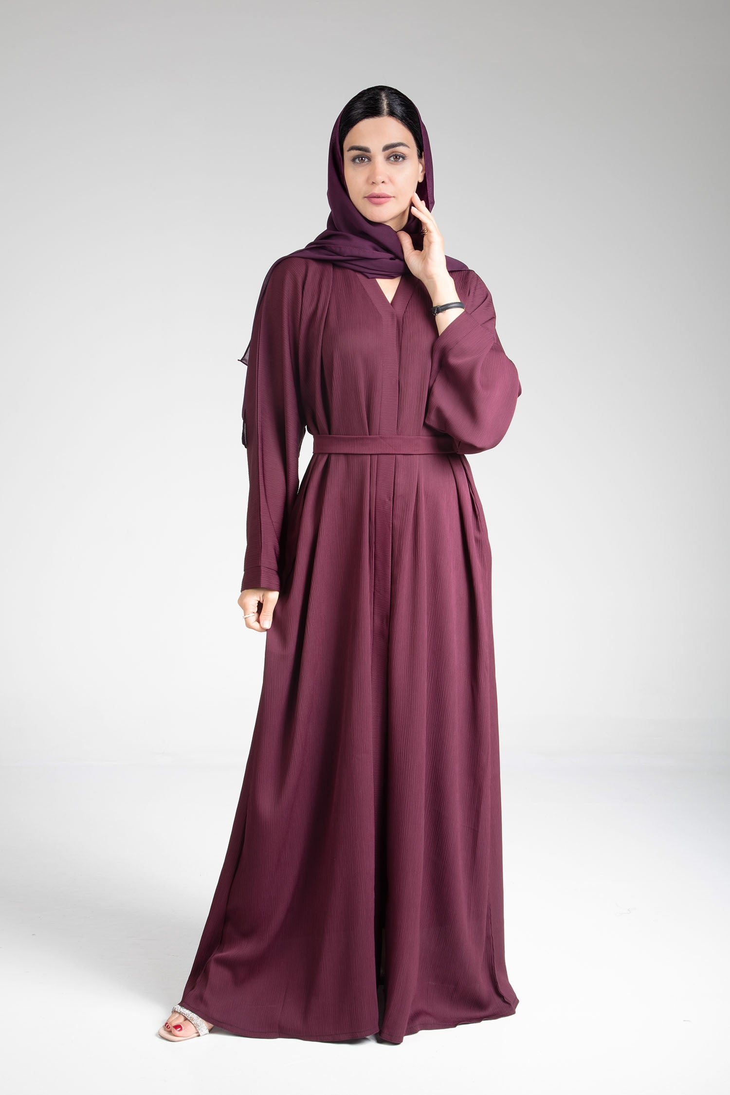 Elegant Maroon Open Abaya for Women - Modest Islamic Dress for Prayer, Eid & Special Occasions