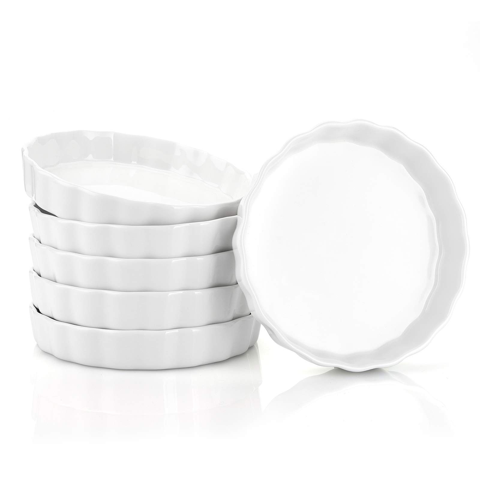 Foraineam 6-Pack 8oz Porcelain Ramekins - Creme Brulee & Mini Quiche Dishes, 6-Inch Round Tart Pans for Baking Pies, Tarts & Desserts | Oven & Dishwasher Safe | Perfect for Home Baking, Restaurant Use & Party Serving