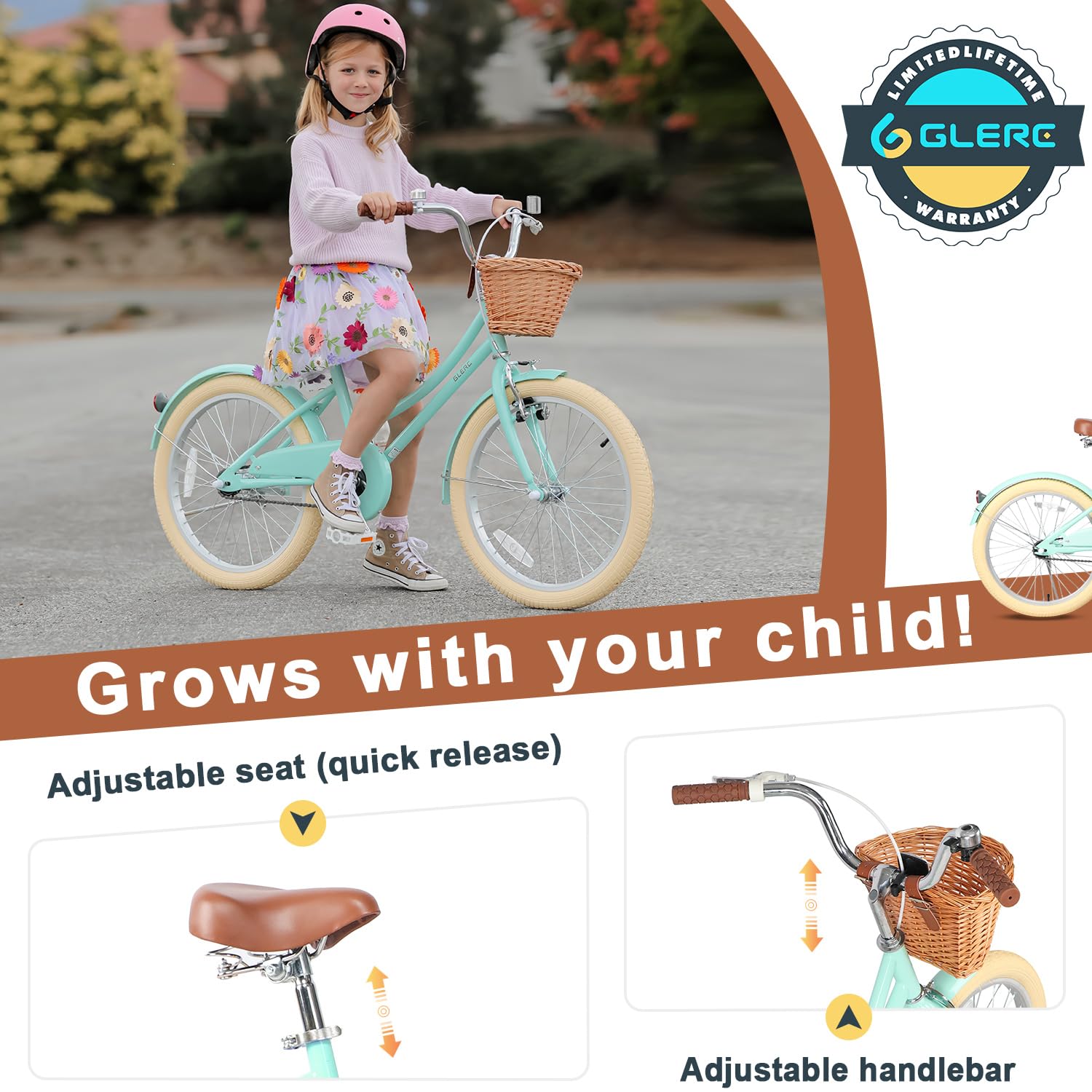 Little Molly 12-20 Inch Retro Cruiser Girls Bike for Kids Ages 2-13 Years - Toddler & Children Bicycle with Wicker Basket, Training Wheels & Kickstand - Multiple Color Options - Perfect for Neighborhood Rides, Park Adventures & Learning to Cycle