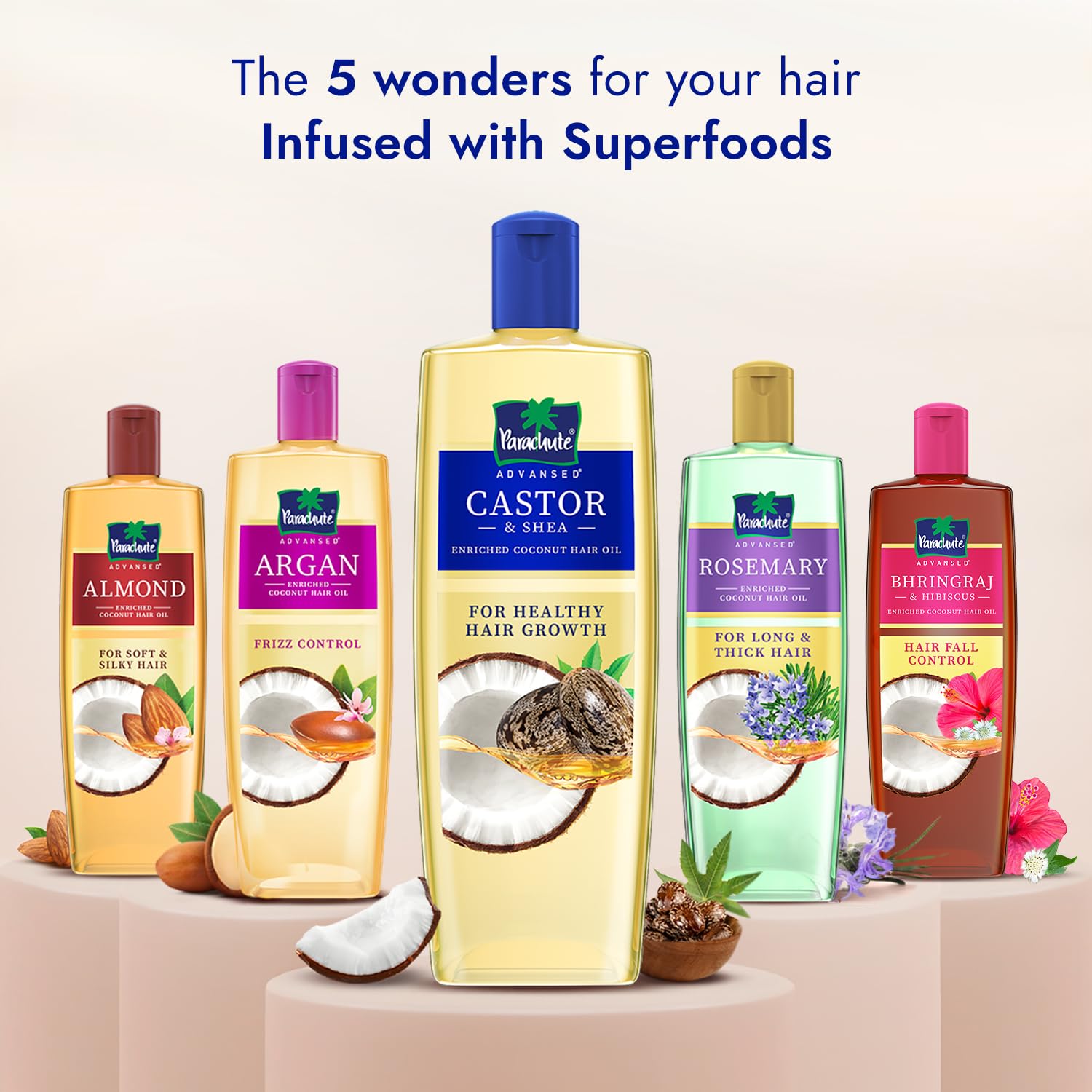 Parachute Advanced Castor & Shea Enriched Coconut Hair Oil 300ml | 10X Stronger Hair Growth | Deep Moisturizing & Nourishing Treatment | Reduces Hair Fall, Frizz & Breakage | Adds Vibrant Length & Volume | Dermatologist Tested | For Men & Women | Perfect for Dry, Damaged & Curly Hair Care