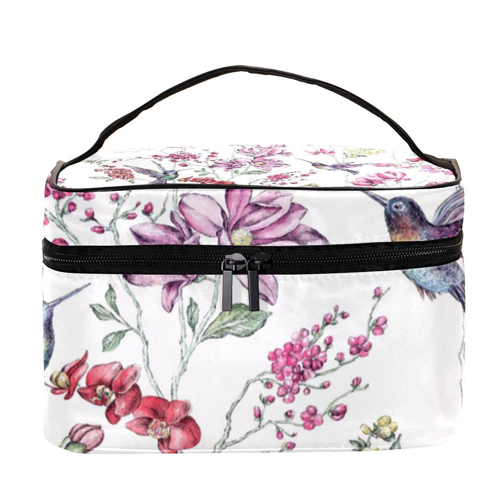 Floral Hummingbird Travel Makeup Bag - Large Cosmetic Organizer with Zipper for Women & Girls | Perfect for Travel, Gym, and Daily Essentials Storage