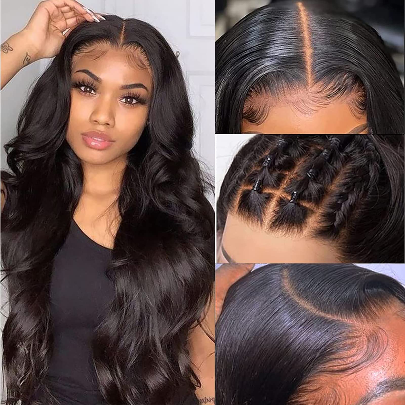 13x6 HD Lace Front Human Hair Wigs - Brazilian Body Wave Pre Plucked Bleached Knots with Baby Hair 180 Density for Women (20 Inch, Natural Black) - Perfect for Daily Wear, Parties & Special Occasions