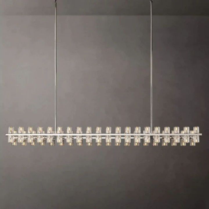 Elegant Aurora Wine Glass Rectangular Chandelier - 72 LED Lights for Dining Room, Kitchen Island & Bar Decor | Modern Crystal Pendant Lighting Fixture