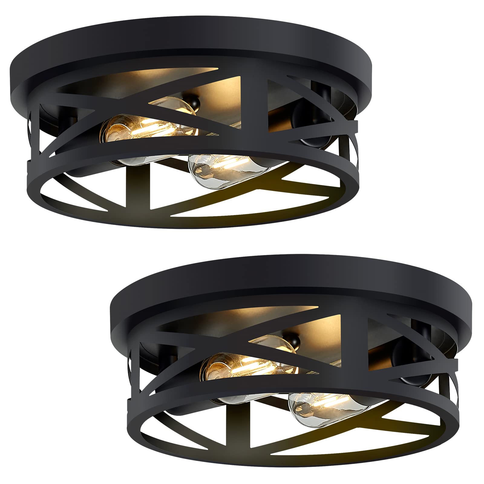 Black Flush Mount Ceiling Light Fixture - 2 Pack Modern Farmhouse Lighting for Hallway, Kitchen & Bedroom - Energy Efficient LED Compatible - Easy Installation Indoor Ceiling Lights for Home Decor