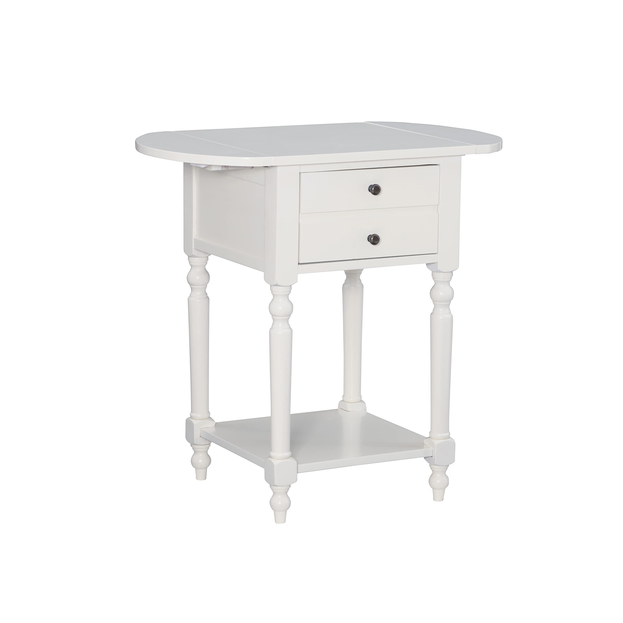 Powell Furniture Shiloh Drop Leaf Accent Table - Antique White Small Side Table for Living Room, Bedroom & Entryway | Compact Space-Saving Design