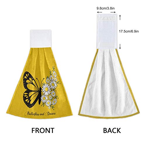 **Daisy Yellow Butterfly Kitchen Hanging Hand Towels - Floral Summer Absorbent Cotton Towels with Loop (2-Pack) - Soft & Decorative for Bathroom, Kitchen & Home Decor - Perfect for Gifts, Parties & Farmhouse Style**
