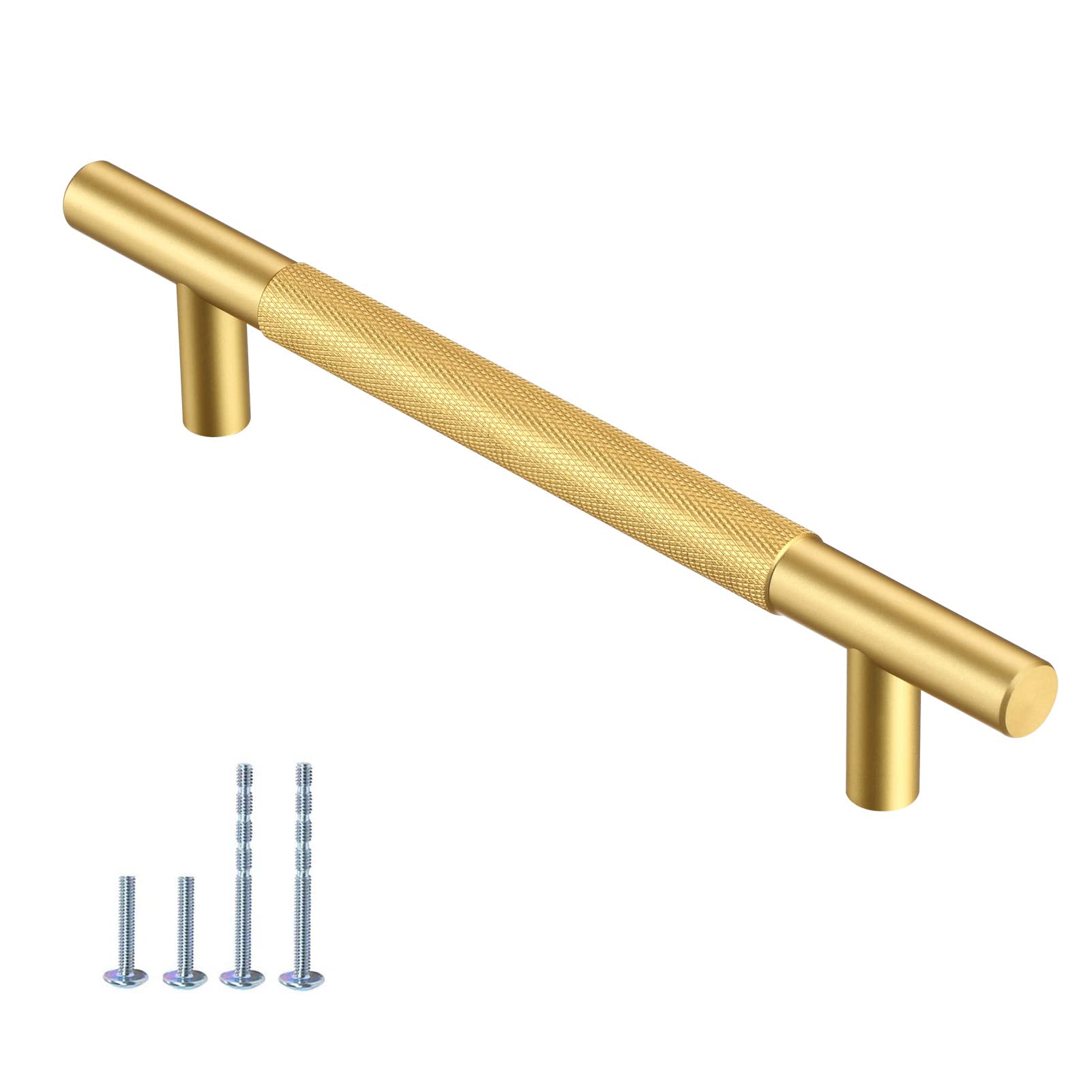 AITITAN 10 Pack Gold Cabinet Handles - 3.75 Inch Hole Centers (6 Inch Overall Length) Knurled Cabinet Pulls Gold Handles for Cabinets, Dresser and Wardrobe - Perfect for Kitchen, Bathroom, Office & Furniture Upgrade