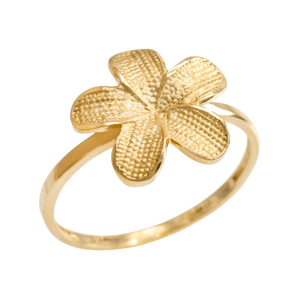 14K Yellow Gold Hawaiian Plumeria Flower Ring for Women - Elegant Floral Jewelry Gift for Brides, Beach Weddings & Tropical Vacations