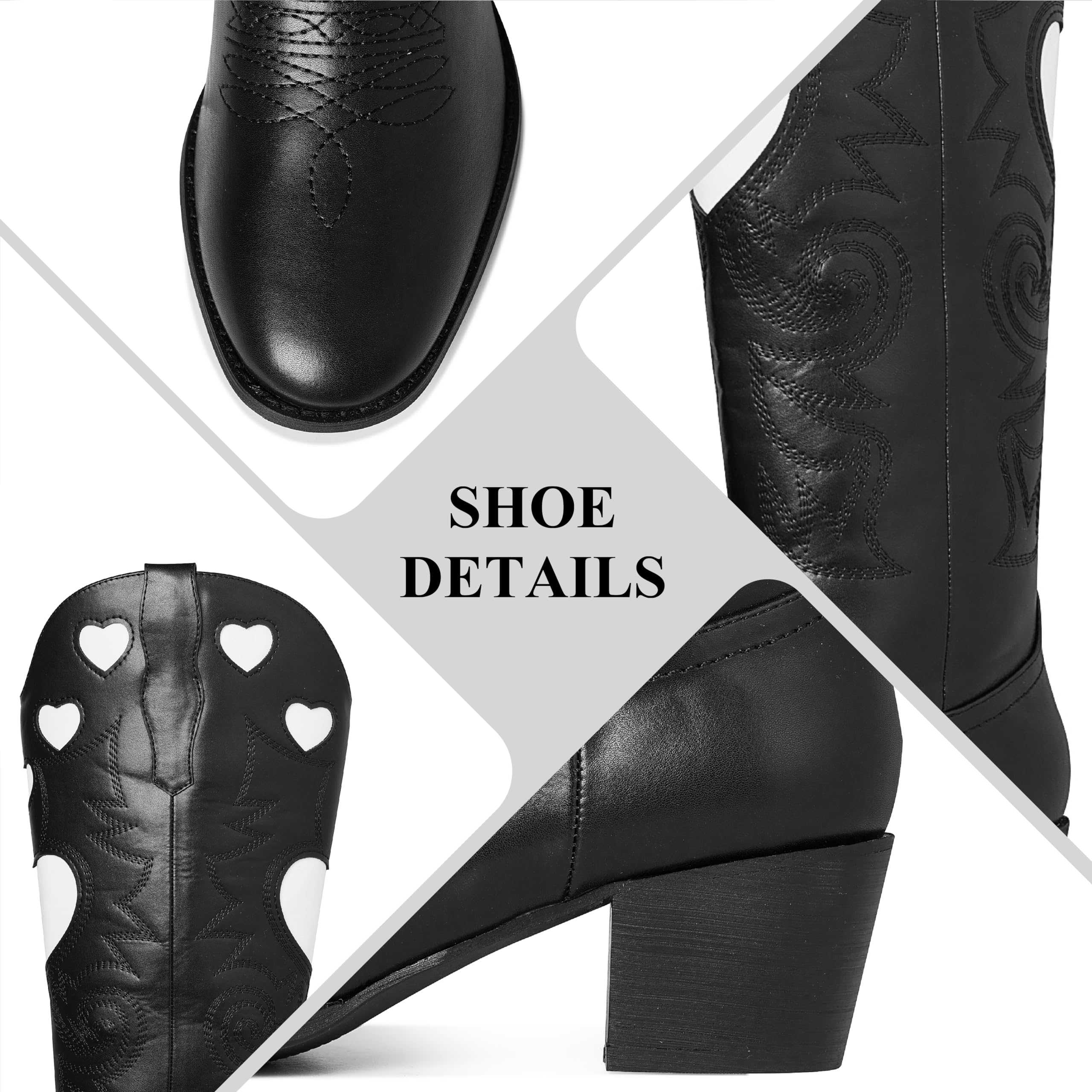 **Stylish Women's Cowgirl Boots - Heart Design Western Boots, Pointed Toe Pull-On Knee High Boots for Comfort & Fashion | Perfect for Country Rides, Concerts & Casual Outfits**