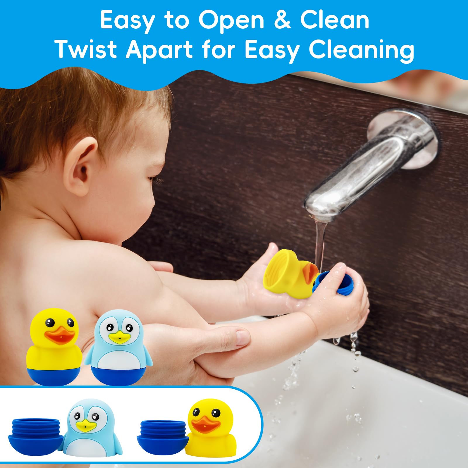 B&H Baby and Toddler Bath Toy Set - Squeeze & Squirt Durable Silicone Animal Bathtub Toys | Mold-Free, BPA-Free Safe Bath Time Fun for Kids | Perfect for Sensory Play, Water Play & Early Learning Development
