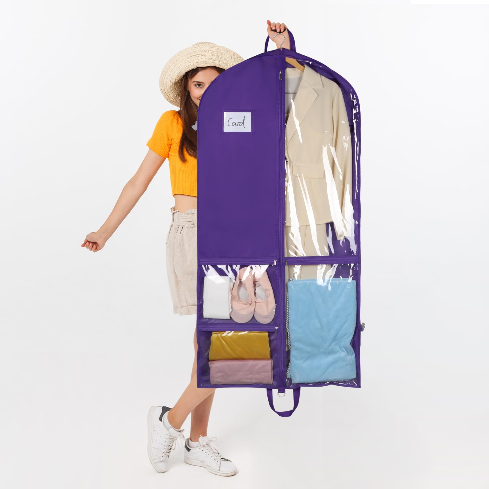 Zilink Clear Dance Costume Garment Bag for Teen Girls - 5 Zipper Pockets, Durable Dance Competition & Theatre Storage Organizer for Cheerleading, Ballet, and Dance Class Essentials