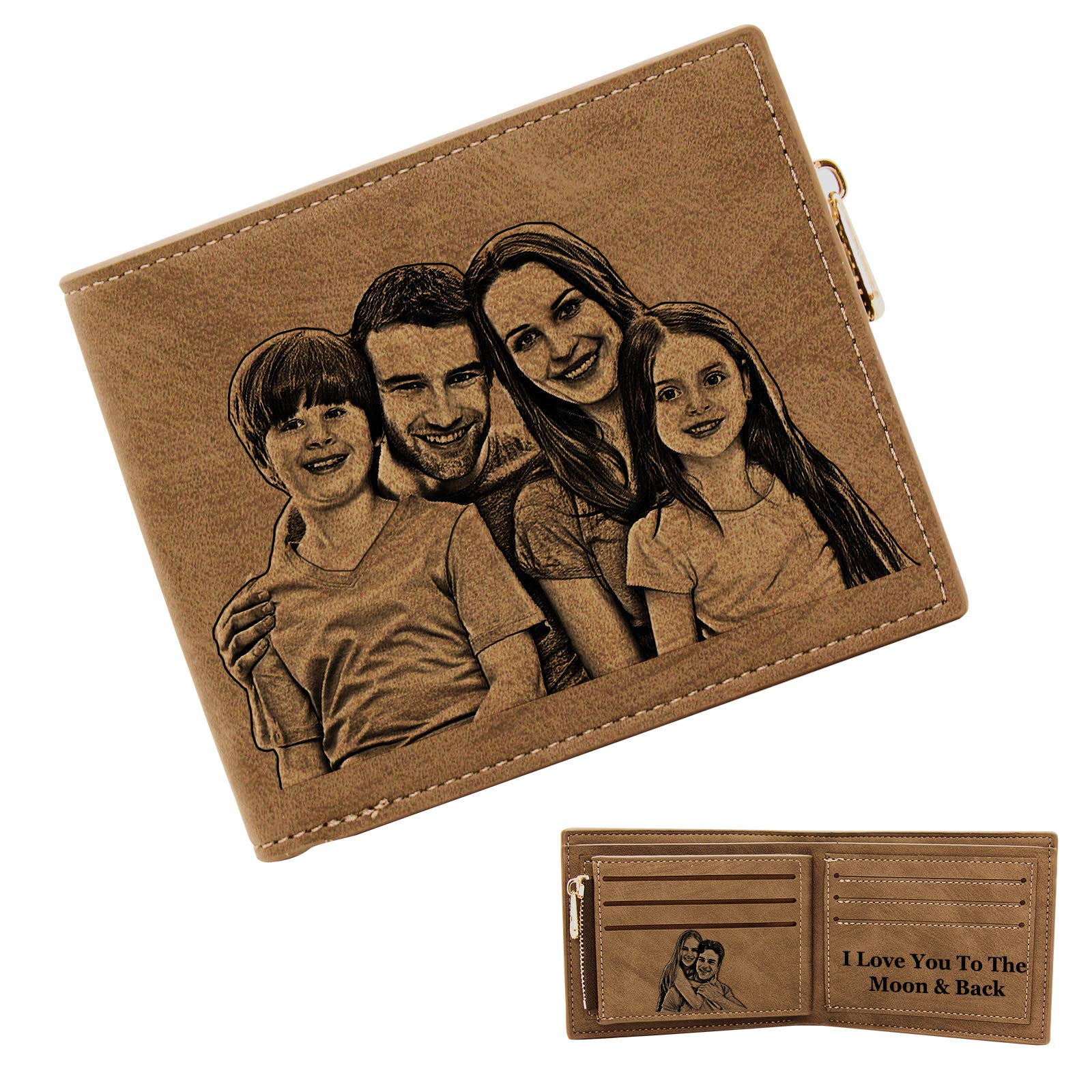 Custom Engraved Leather Wallets for Men - Personalized Photo Bifold Slim Wallet | Perfect Gift for Dad, Husband & Boyfriend | Everyday Carry & Special Occasions