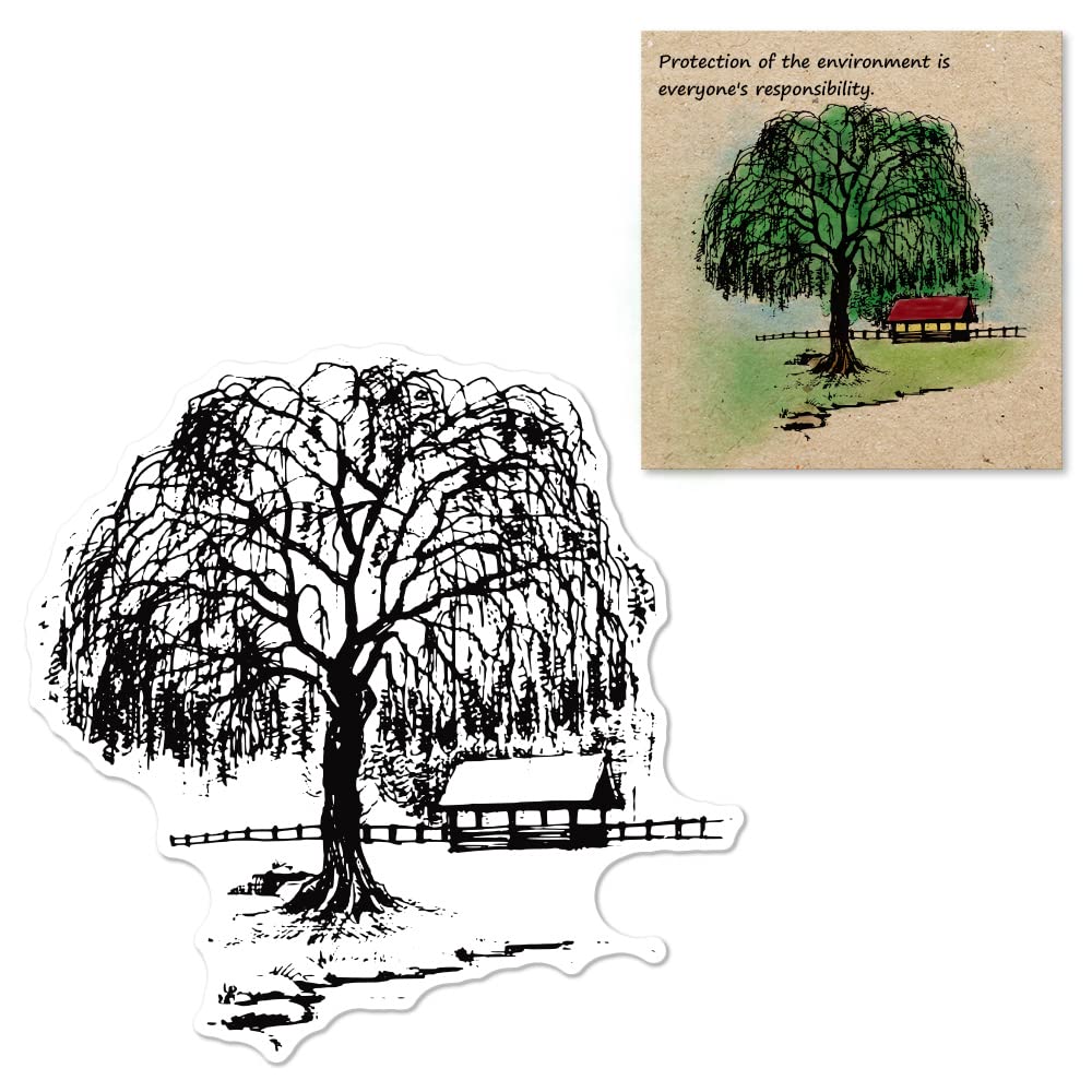 Big Tree Background Clear Stamps for Card Making | Pavilion Willow Transparent Rubber Stamps | DIY Scrapbook & Bullet Journal Decoration | Handmade Crafts for Notebooks & Greeting Cards | Perfect for Wedding Invitations, Gift Tags & Memory Keeping
