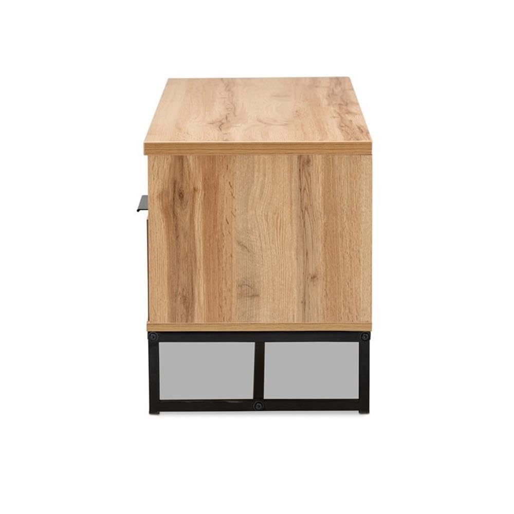BOWERY HILL Industrial Wood Metal 2-Drawer TV Stand Console Entertainment Center - Black Oak Finish for Living Room, Bedroom & Home Theater