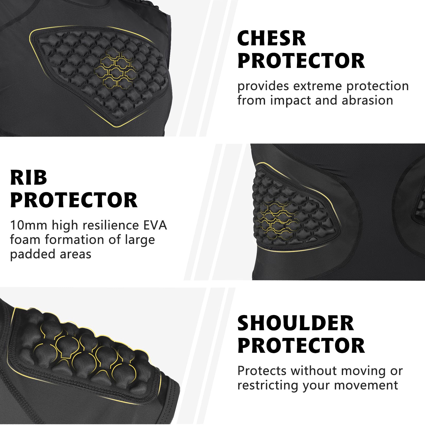 Men's Football Padded Compression Shirt - Baseball Chest Protector with Rib & Heart Guard for Rugby, Lacrosse, Softball | Breathable Protective Undershirt for Sports Training & Games