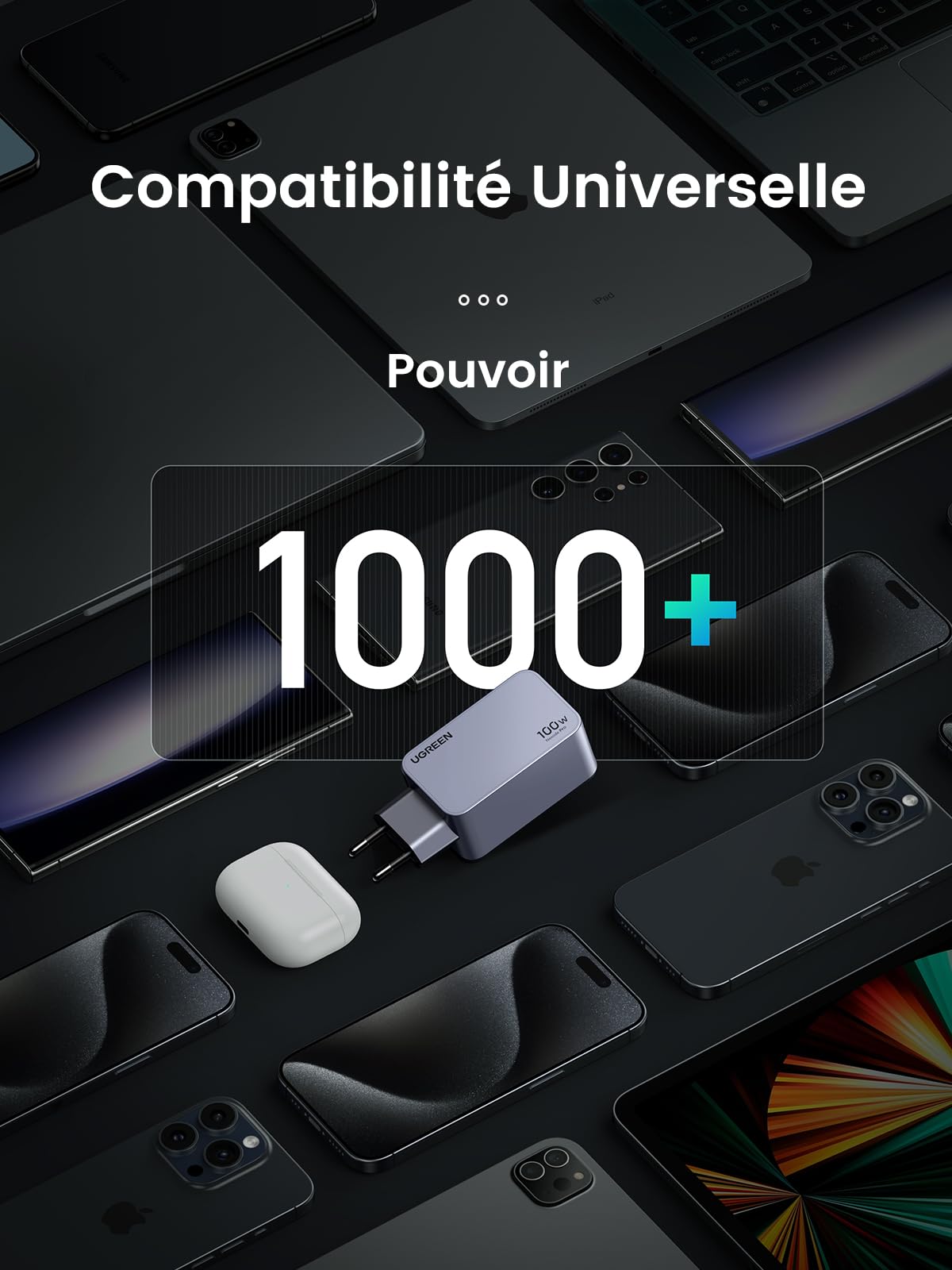 UGREEN Nexode Pro 100W GaN Fast Charger with 3 USB-C Ports - Compatible with iPhone 16/15/14/13/12 Pro Max, Galaxy S24/S23/S22 Ultra, Pixel 9/8/7/6, iPad & MacBook M4/M3/M2/M1 - Perfect for Home, Office & Travel Charging
