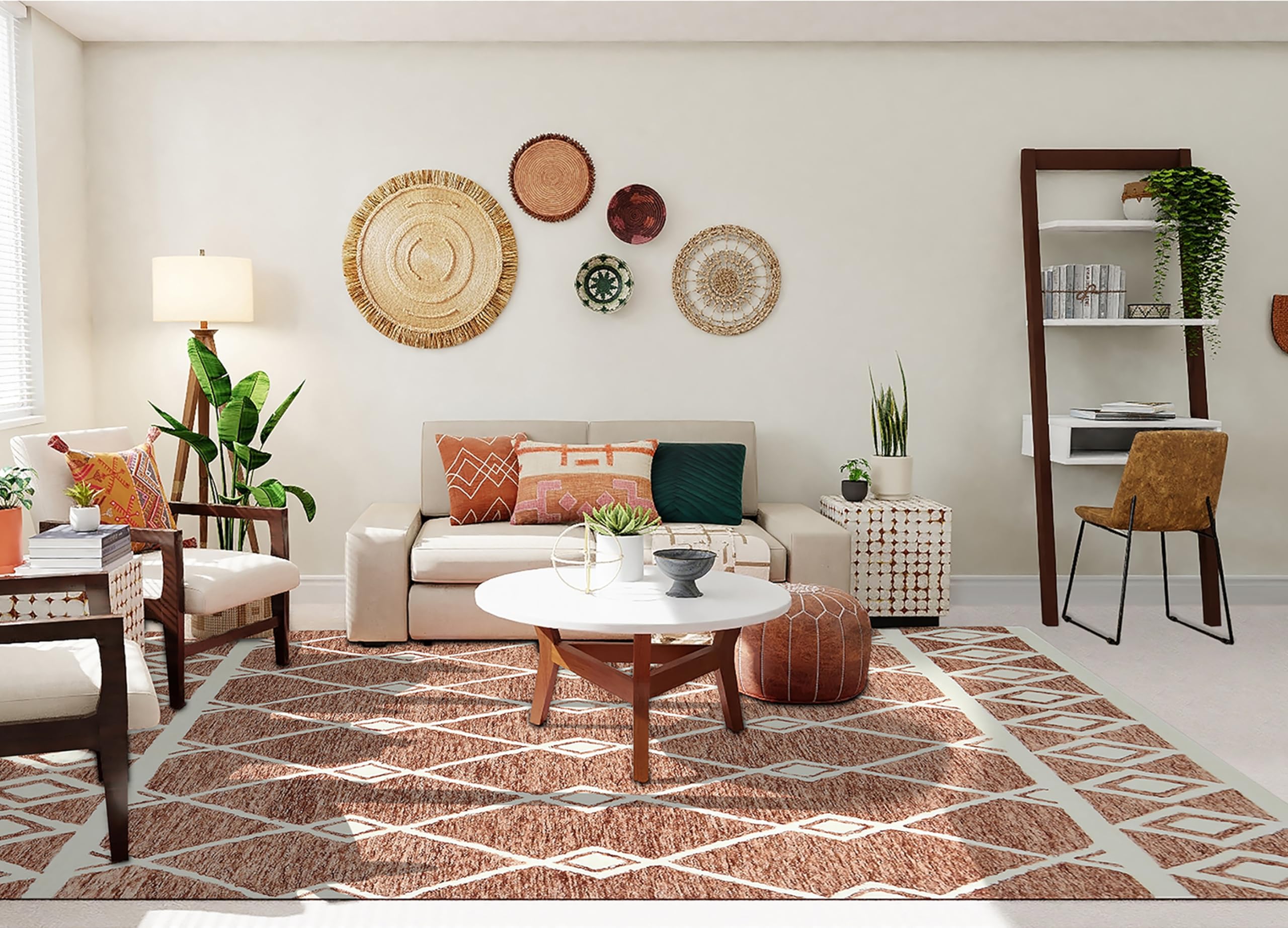 AMER Rugs Vista Raton Sienna Collection Hand-Hooked 100% Wool 8x10 Area Rug - Geometric Pattern Red - Premium Living Room, Bedroom & Kitchen Rug for Home Decor