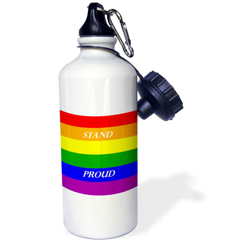 3D Rose Gay Pride Sports Water Bottle - 21 oz Insulated Stainless Steel Water Bottle for Gym, Hiking & Workouts - LGBTQ+ Pride Design - White - Perfect for Sports, Travel & Outdoor Activities